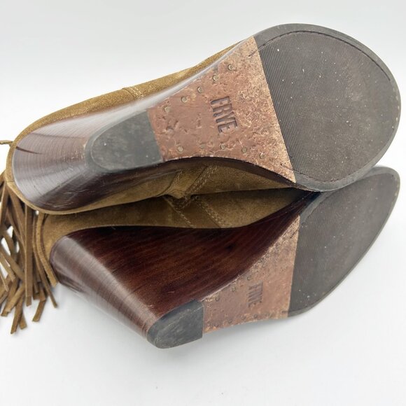 Frye Cece Tassel Wedge Bootie Suede Boots Western Size 7.5 Women's - Picture 5 of 5